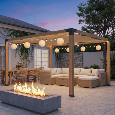 Gazebo de terrasse en bois massif de 3,66 m de large x 3,05 m de profondeur avec toit résistant aux intempéries