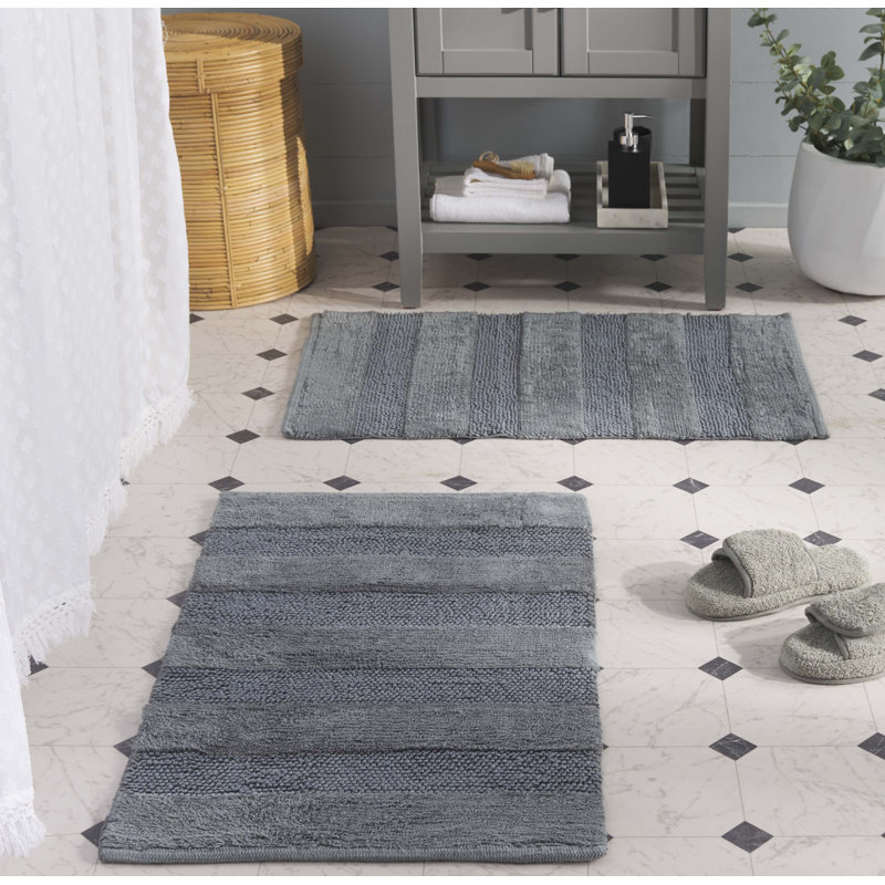 Tapis de bain uni en coton tissé à la main Harper, Gris foncé