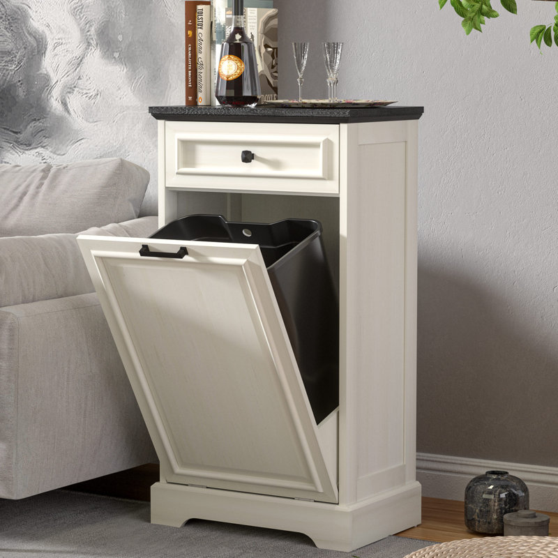 Spurgehom 13 Gallons Tilt Out Trash Cabinet Free Standing Kitchen Trash Garbage Bin Recycling Trash Cabinets With Hideaway Drawer Pet Proof Trash Can Holder For Kitchen