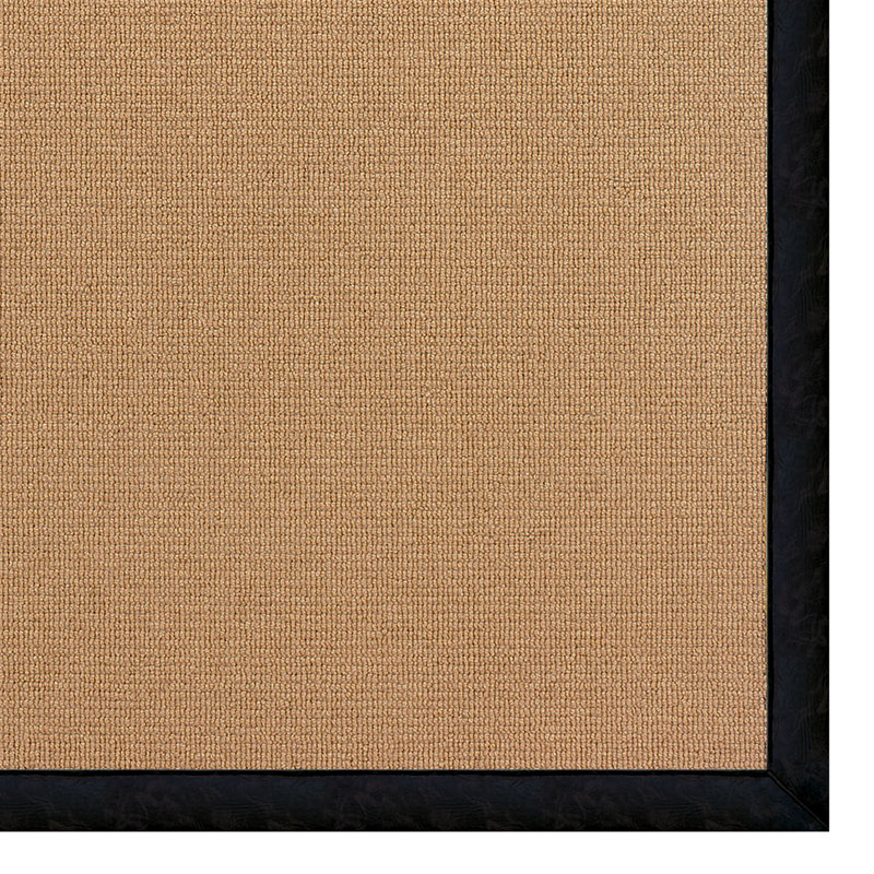 Nannette Handmade Dark Beige Berber with Black Faux Leather Border Made in the USA Area Rug, Rectangle 9'10" x 13'