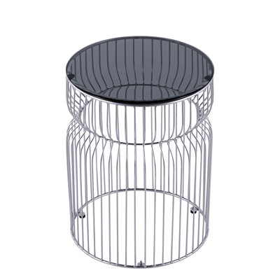 Table d'appoint ronde moderne dorée avec surface en verre trempé teinté, 24 po de hauteur, structure ouverte, autoportante, finition brillante pour la surface vitrée, hauteur, apparence, pièce