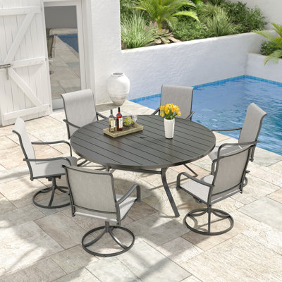 6-person Round Dining Set With Swivel Chairs