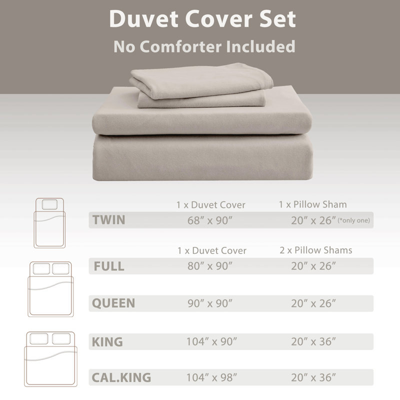 Ensemble de housse de couette en coton jersey, Housse de couette pour grand lit + 2 taies décora, Gris crème