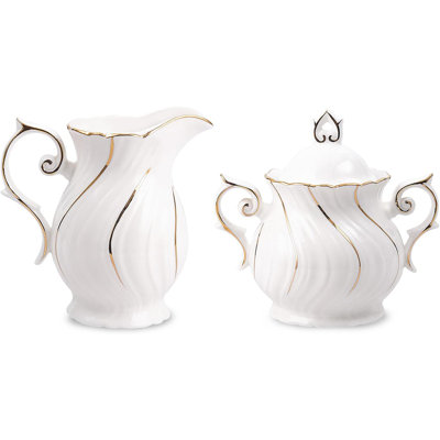 Ceramic Creamer Pitcher and Sugar Bowl Set, Water Ripple White Porcelain Sugar and Creamer Set for Coffee Tea Table Decor