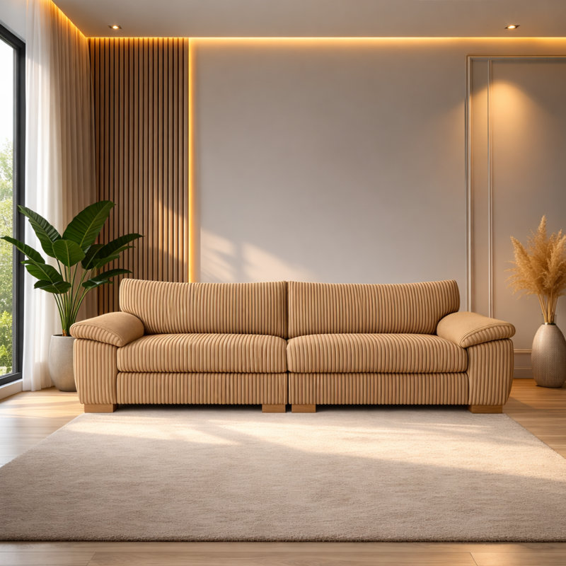 5 Seater Corduroy Sofa, Beige