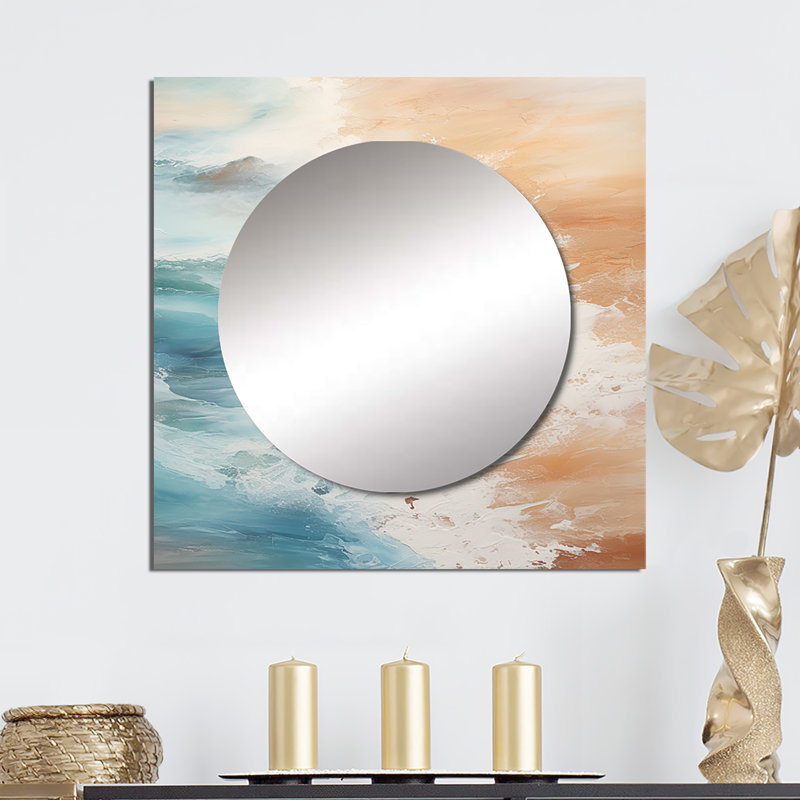 Gersain - art mural miroir carré moderne bleu et beige, 36 po x 36 po