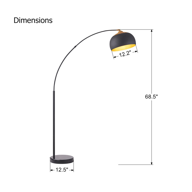 Lampe sur pied arquée 68,5 po Dedre, Noir, Noir