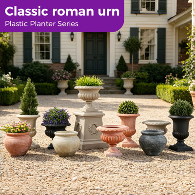 Grande jardinière en plastique de 24,4 po de hauteur avec urne romaine, pot de fleur léger avec trou de drainage, anneau amovible, base carrée, charme artisanal, grandes jardinières pour le jardin intérieur et extérieur