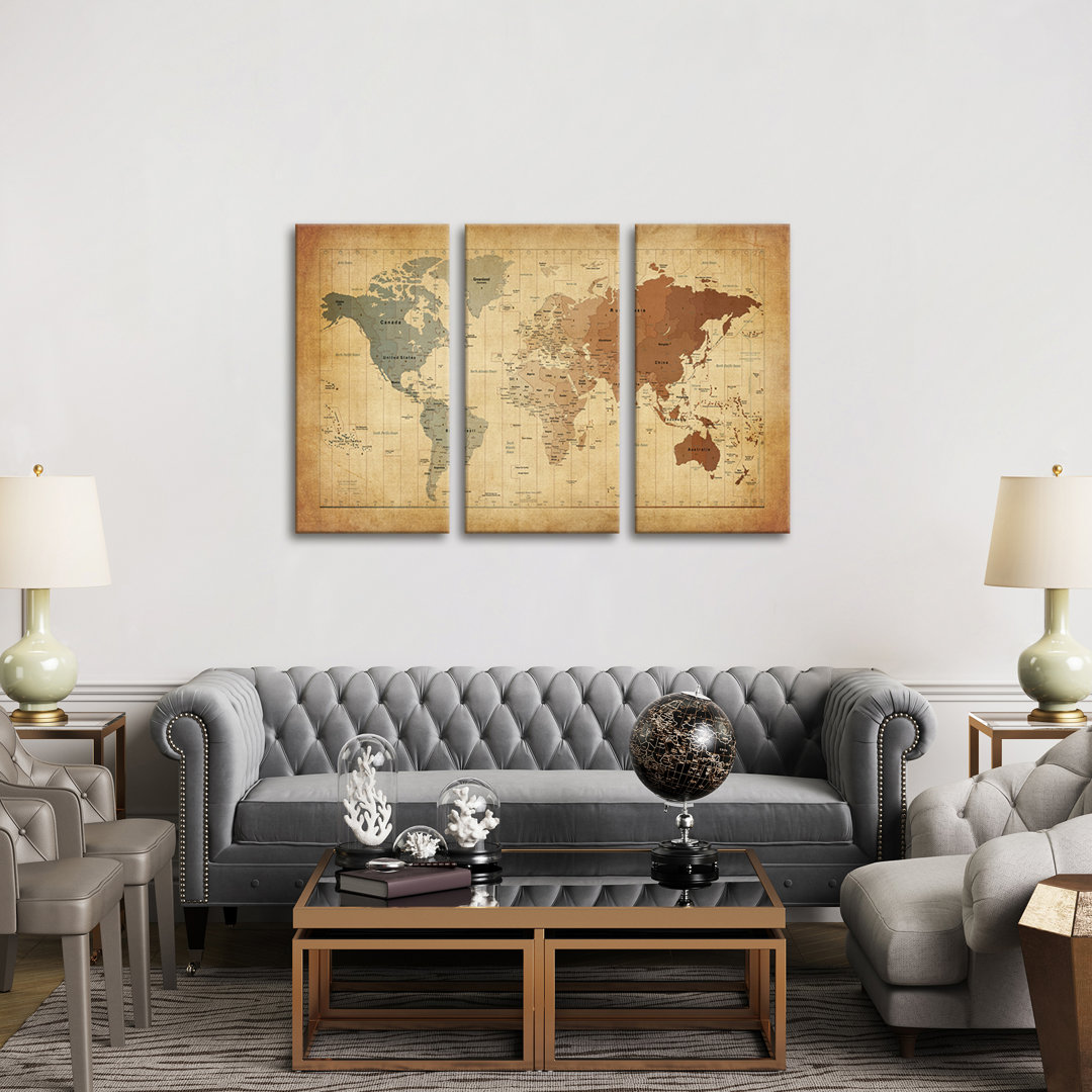 'Map of the World Iii' Graphic Art Multi-Piece Image on Wrapped Canvas
