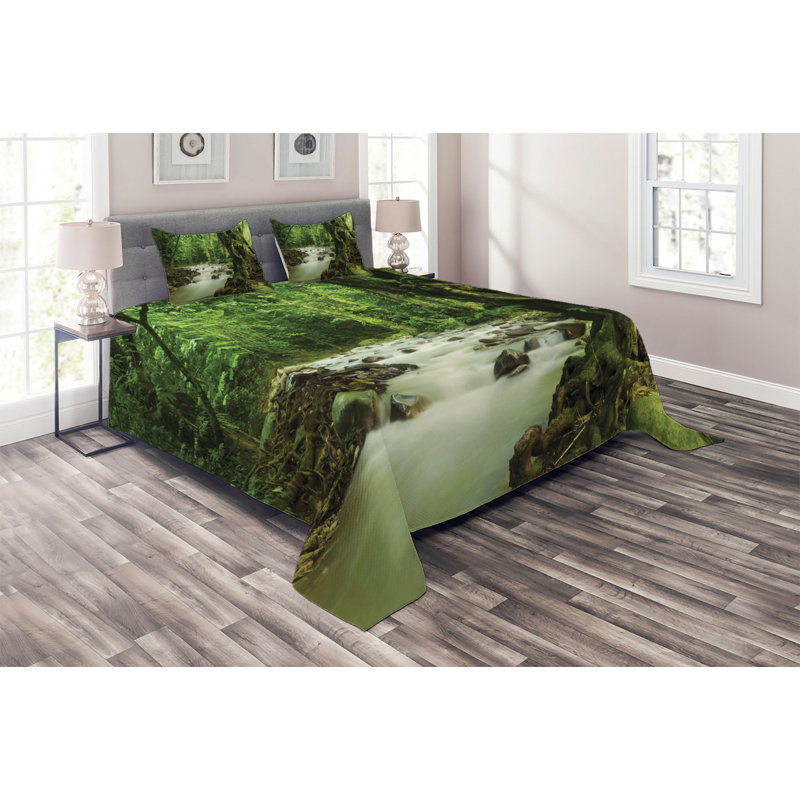 Forest Polyester Coverlet, Queen Bedspread + 2 Shams