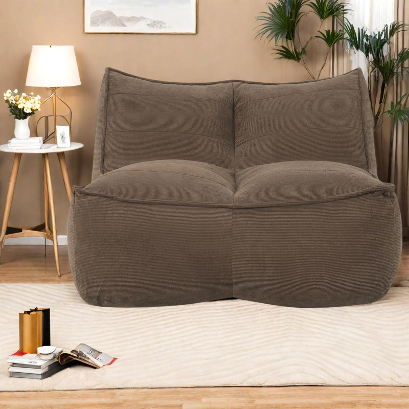 Canapés à compression, fauteuil à billes compact en velours côtelé brun moderne pour la maison