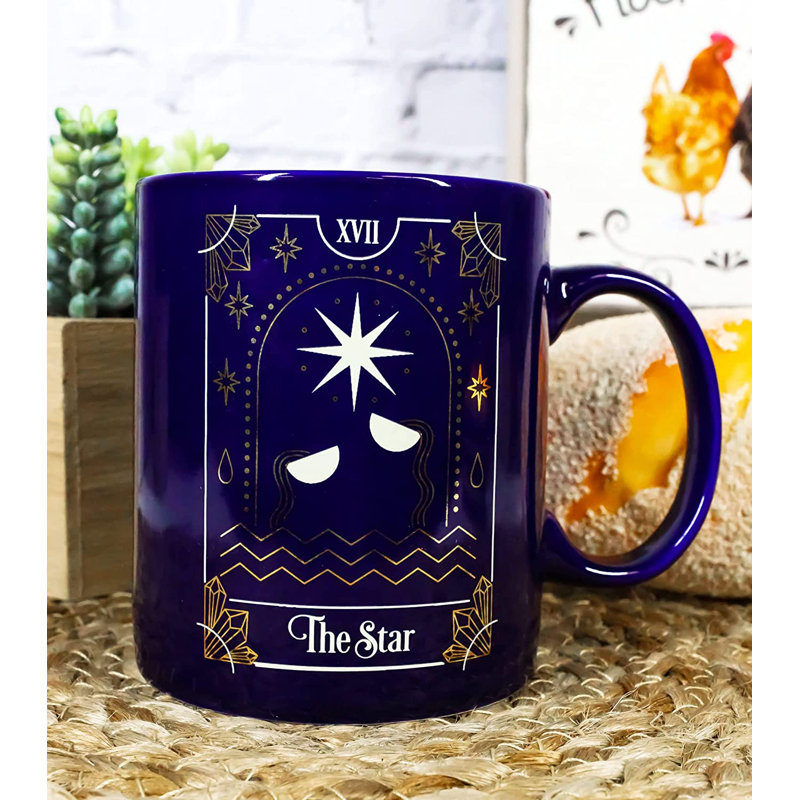 Canuto Wicca Tarot Fortune Teller Pseudo-science Astrologie Zodiaque Gothique Alchimie Sorcellerie Divinité Café Thé Boisson Tasse Tasse 11 oz (l'étoile mauve et or céleste céleste)