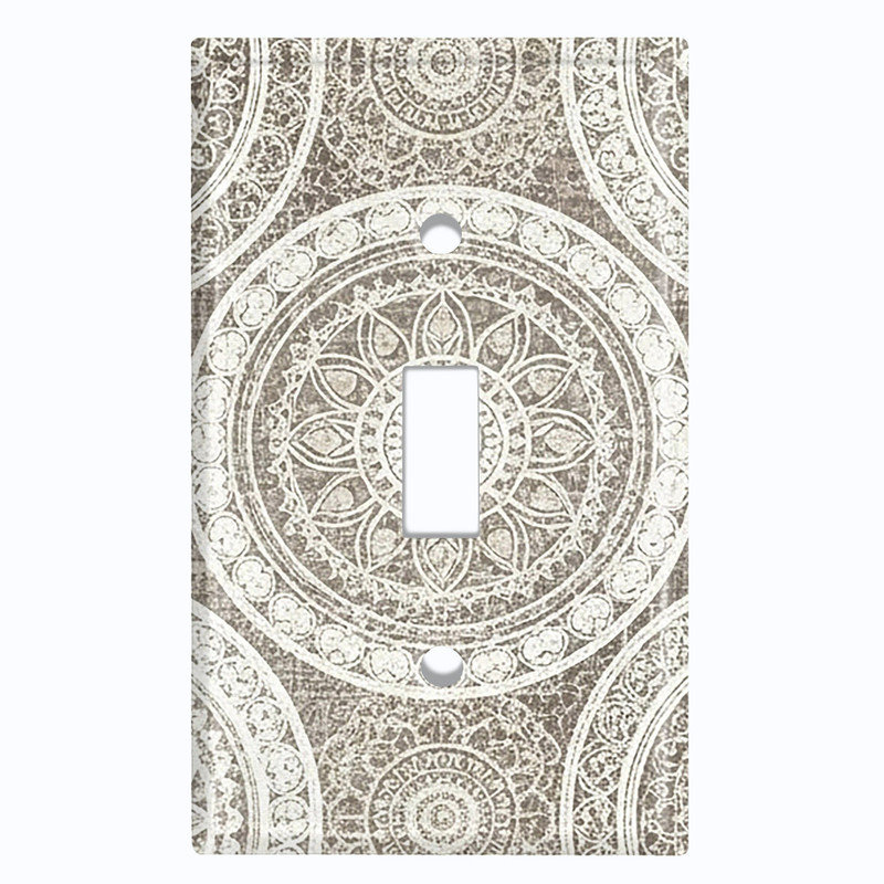 Couvercle de plaque d'interrupteur en métal; Bascule de taille standard 1 US - image imprimée d'un carreau de mandala floral