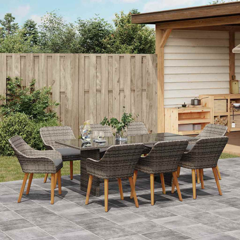 9 Piece Garden Dining Set Poly Rattan, Grey, Dark Grey