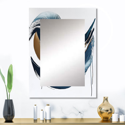 «White and Blue Folk Fruit Abstract III» - miroir abstrait, miroir mural décoratif moderne, impression d'art en métal