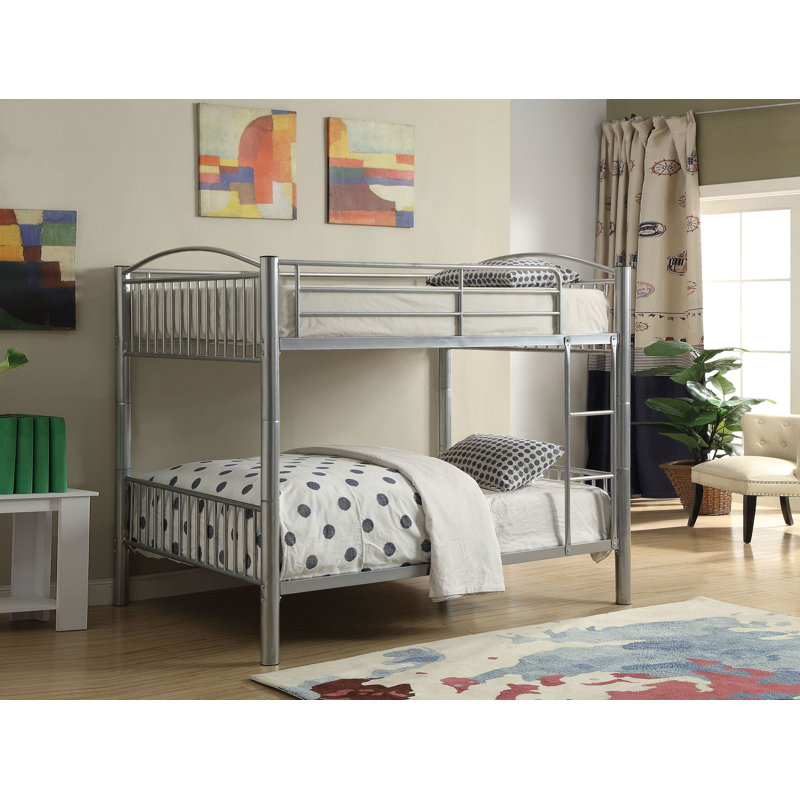 Pharr Contemporary Bunk Bed with Built-in Front Ladder, Simple sur double, Argent argent