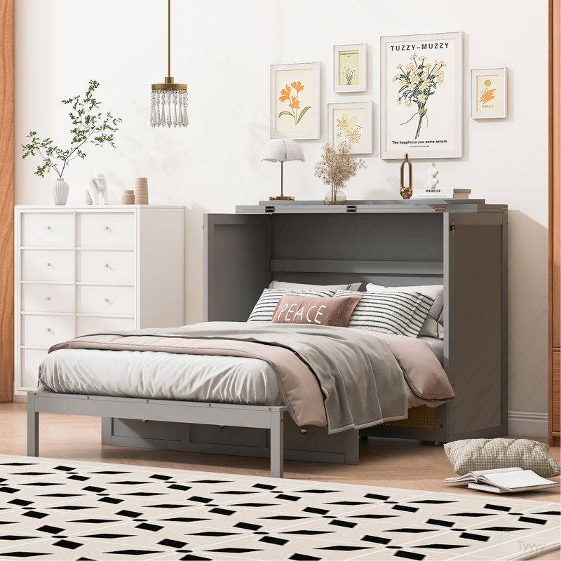 Lit escamotable double avec grands tiroirs, gris, Gris
