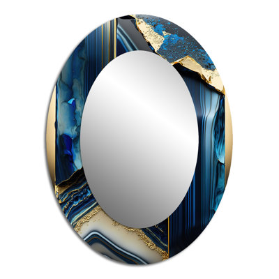 Abstract Geode Geometric Blue III - Abstract Oval Decorative Mirror On Metal