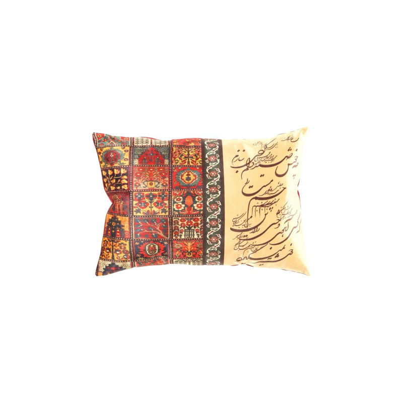 Coussin en velours traditionnel 16 po x 24 po Traditional / Calligraphy en beige / rouge / noir / brun
