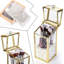 Organisateur de porte-pinceau de maquillage avec couvercle, contenant de pinceaux de maquillage en verre, boîte de rangement pour outils de maquillage en cristal transparent avec perles