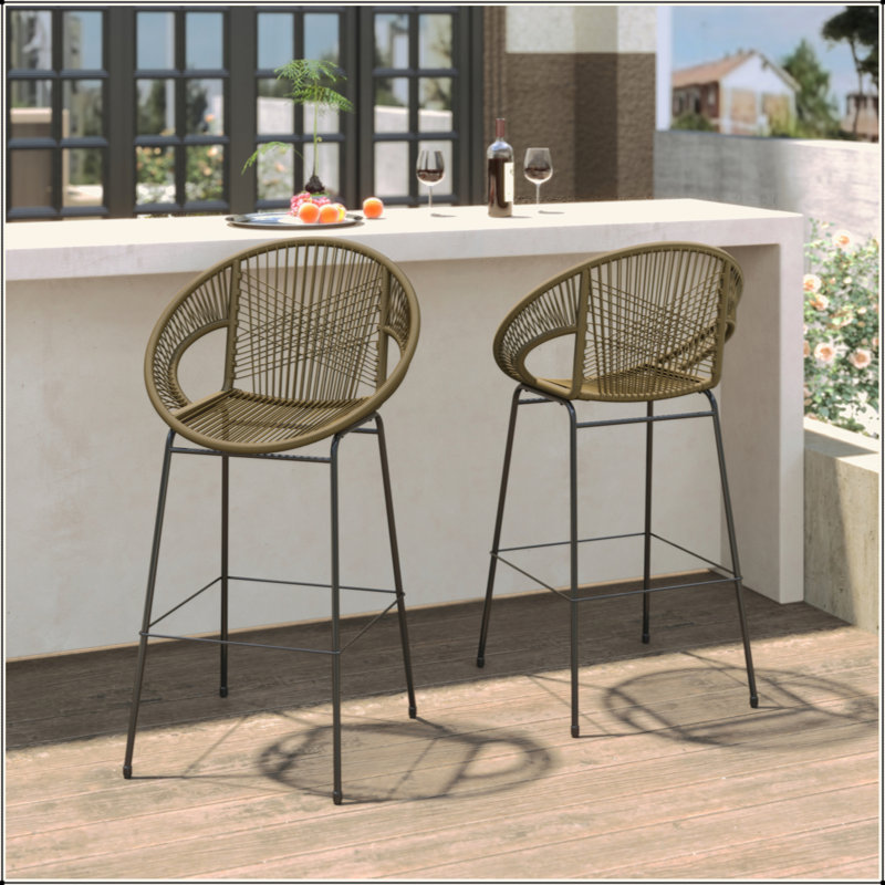 Tabouret de bar d'extérieur en faux osier, ensemble de 2, Gris