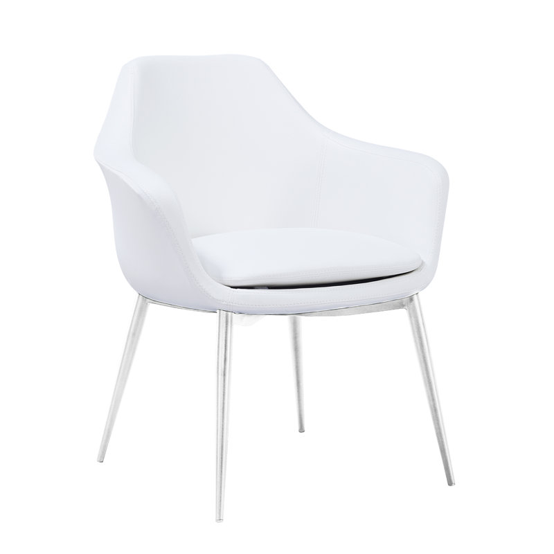 Chaise avec accoudoirs rembourrée Teegan, Blanc, Acier inoxydable
