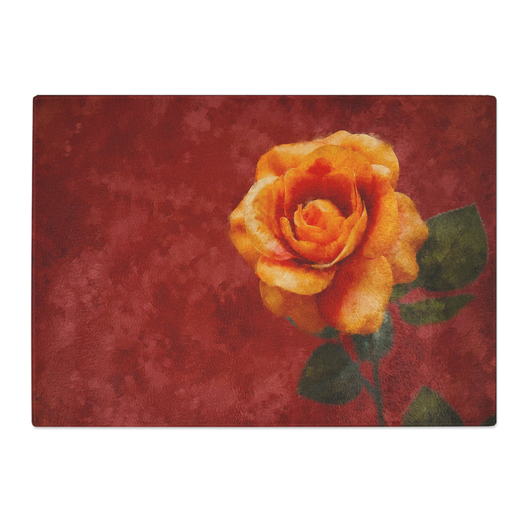 Tempered Glass Orange Rose in Bloom Chopping Board