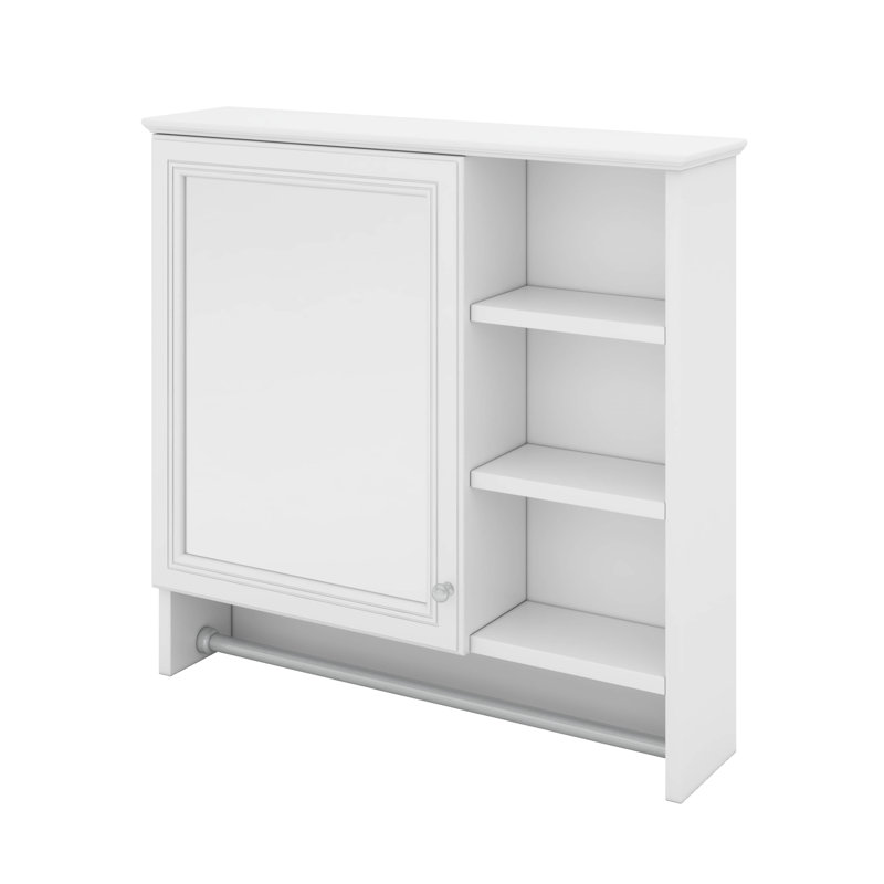 Armoire à pharmacie de salle de bain avec miroir, rangement au-dessus de la toilette avec barre à serviettes, Blanc