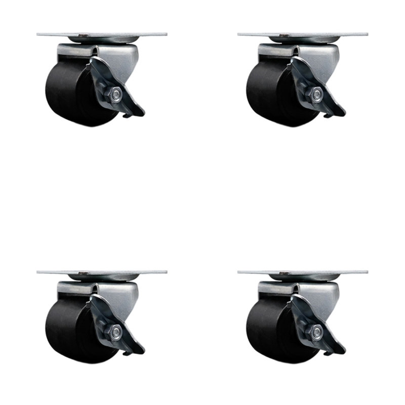Low Profile Polyolefin 2 Inch Wheel Top Plate Swivel Caster with Brake Set SCC/SCC-04S211316-POS-SLB-4