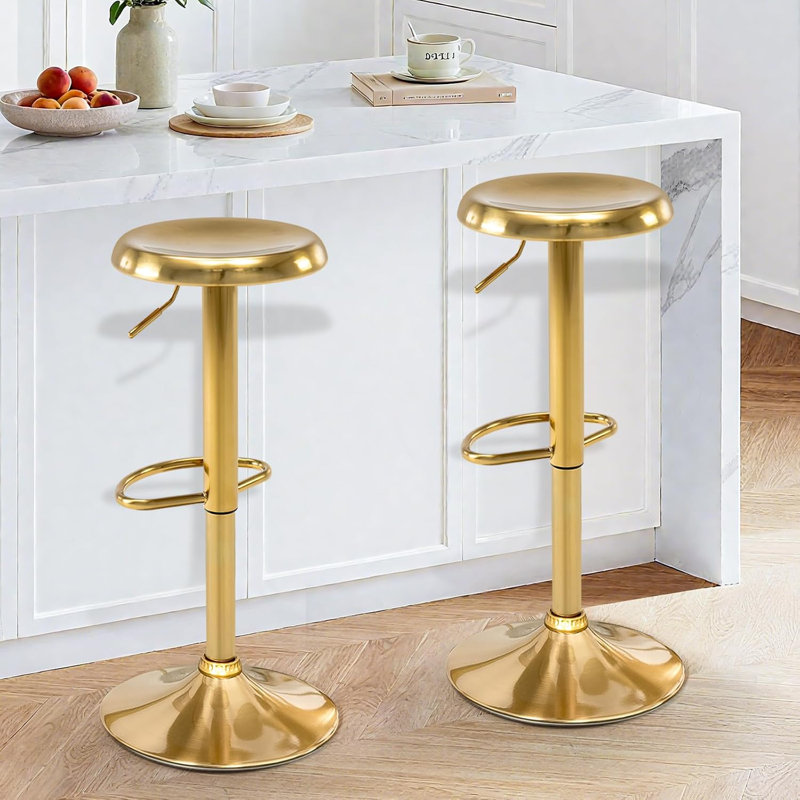Bar Stools Set of 2, Adjustable Height Swivel Bar Stools, Metal Airlift Barstools, Backless Counter Height Bar Chairs for Kitchen Dining Room Pub Cafe