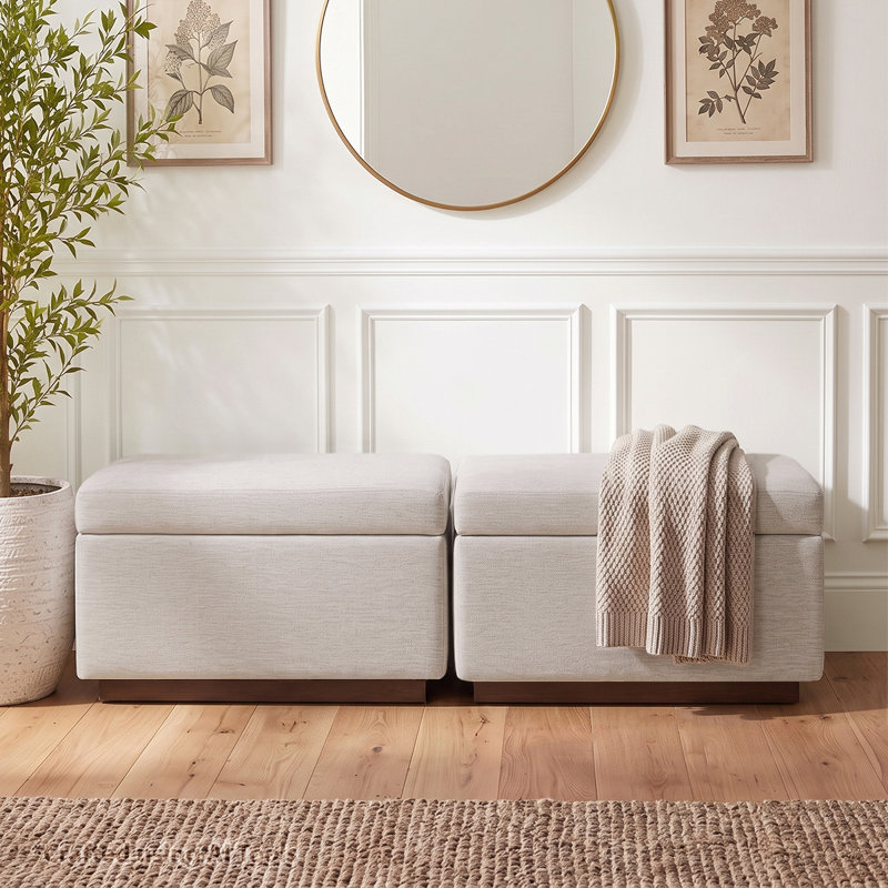Ensemble de 2 bancs de repose-pieds rembourrés avec rangement pour chambre à coucher, bout de lit, entrée et salon, Beige