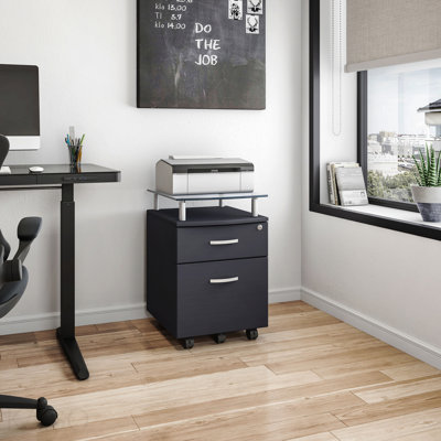 Classeur à roulettes graphite avec plateau en verre pour le bureau personnel