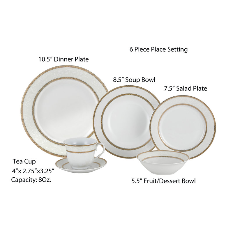 Amelia White and Gold Porcelain 24-Piece Dinnerware Set