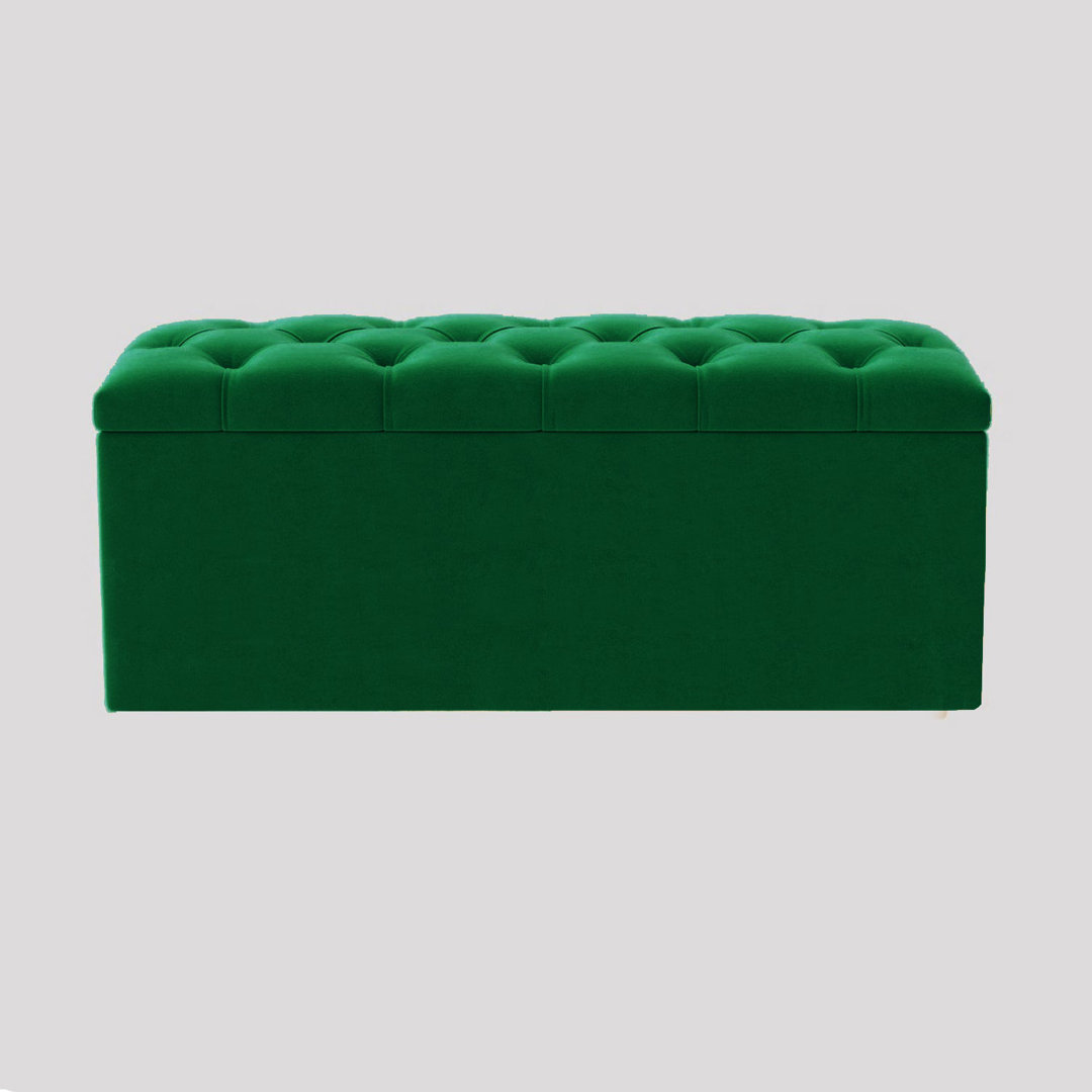 Luna Wide Chesterfield Velvet Rectangle Solid Color Standard Ottoman Box with Storage, Upholstered Deep Storage End of Bed Bench