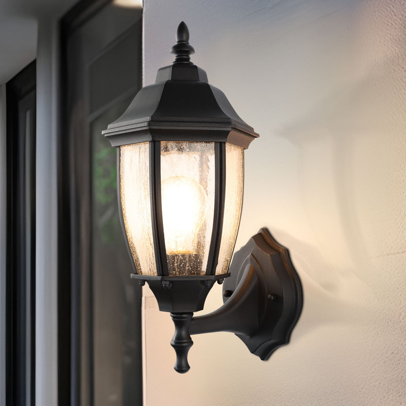 Outdoor Wall Lights, 14inch Exterior Waterproof Lanterns, Porch Sconces Wall Mounted Lighting with E26 Sockets and Glass Shade, Modern Black Wall Lamps for Patio, Front Door, Entryway, Garage