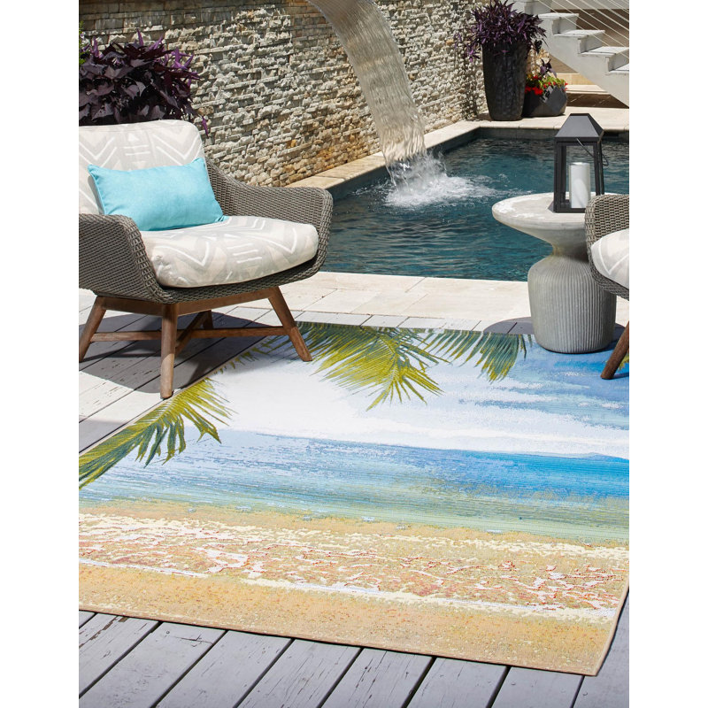 Outdoor Ayton Area Rug Beach Color, Rectangle 10' x 12'