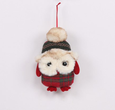 Plush Baby Owl In Plaid Christmas Ornament