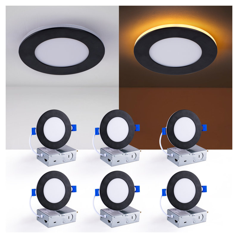 Éclairage encastré à DEL noir de 4 pouces, paquet de 6 lumières à intensité variable (2700K-5000K)