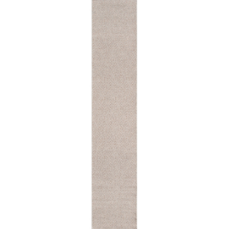 Natural Beige Geometric Polypropylene Runner Rug