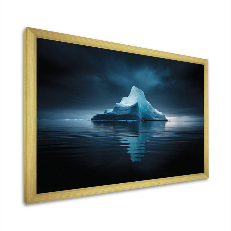 " Blue Black Iceberg Frozen Embrace ", H 16 po x l 32 po x P 1 po, Cadre doré à une seule photo