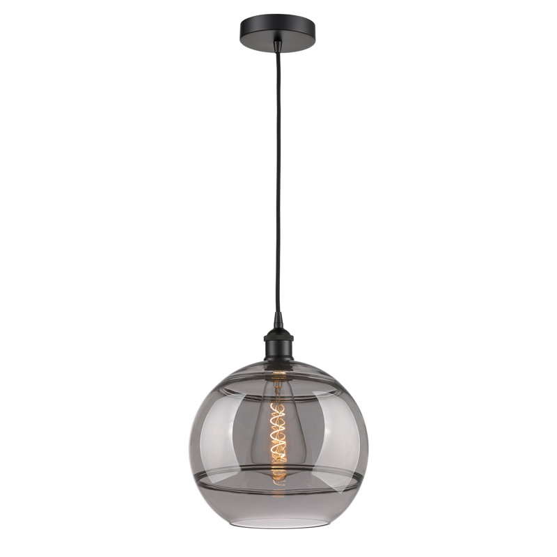 Luminaire suspendu 1 lumière Edison Bienes-616-G556, H 13,38 po x l 12 po x P 12 po, Gris fumée clair, Noir mat
