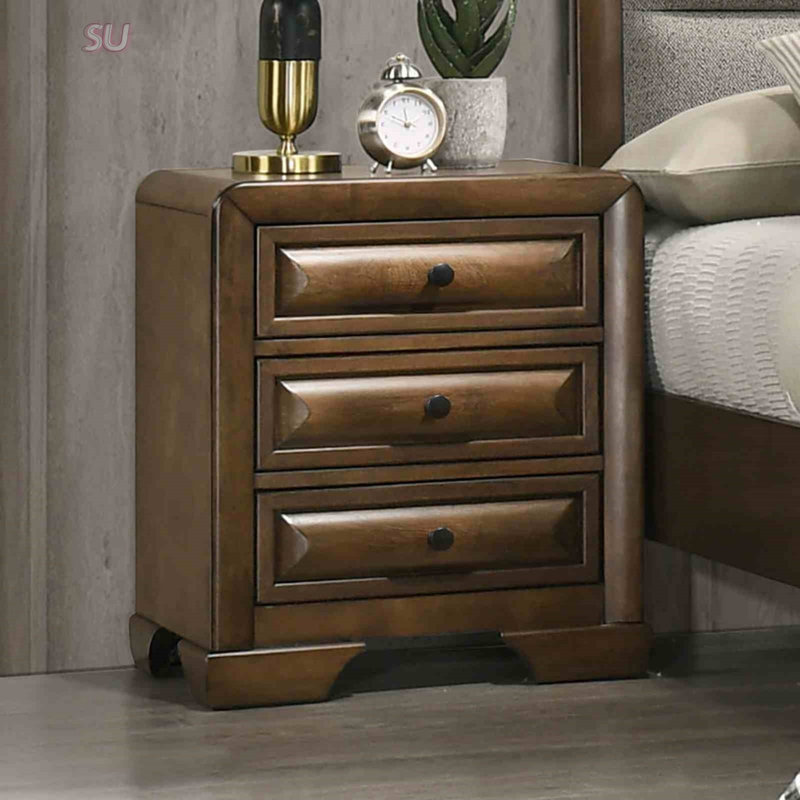 Table de chevet de style transitionnel avec poignées en coupelle, tiroirs à queue d'aronde anglaise et pieds de support pour un rangement élégant dans la chambre à coucher