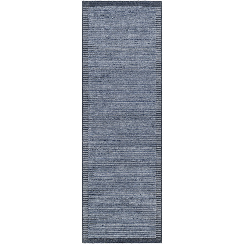 Felipa rayé noué à la main recyclé P.E.T. Tapis bleu / beige, Tapis de couloir 2 pi 6 po x 8 pi