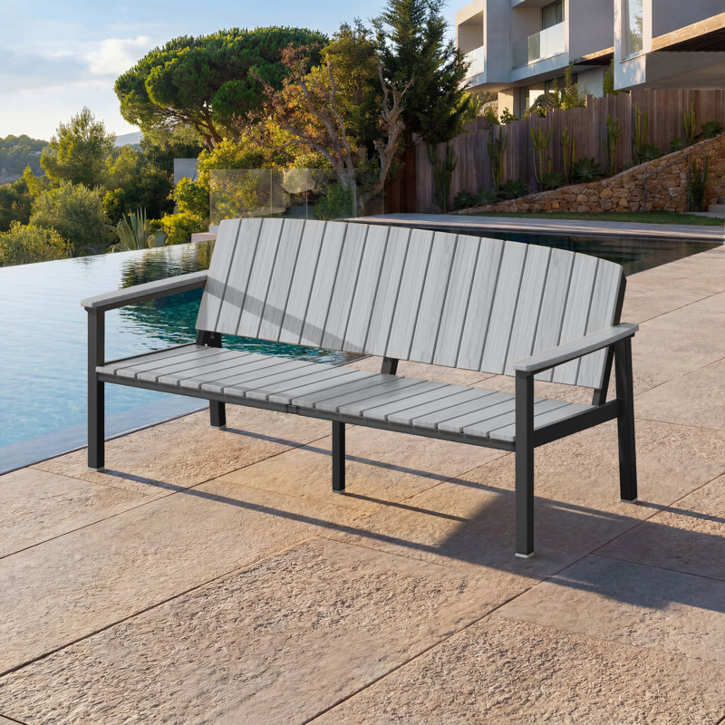  Canapé d'extérieur en aluminium, canapé d'extérieur toutes saisons avec cadre en aluminium HDPS imitation bois, canapé de patio pour porche, balcon, terrasse, cour