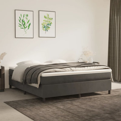 Box Spring Bed Frame Dark Grey King Velvet 