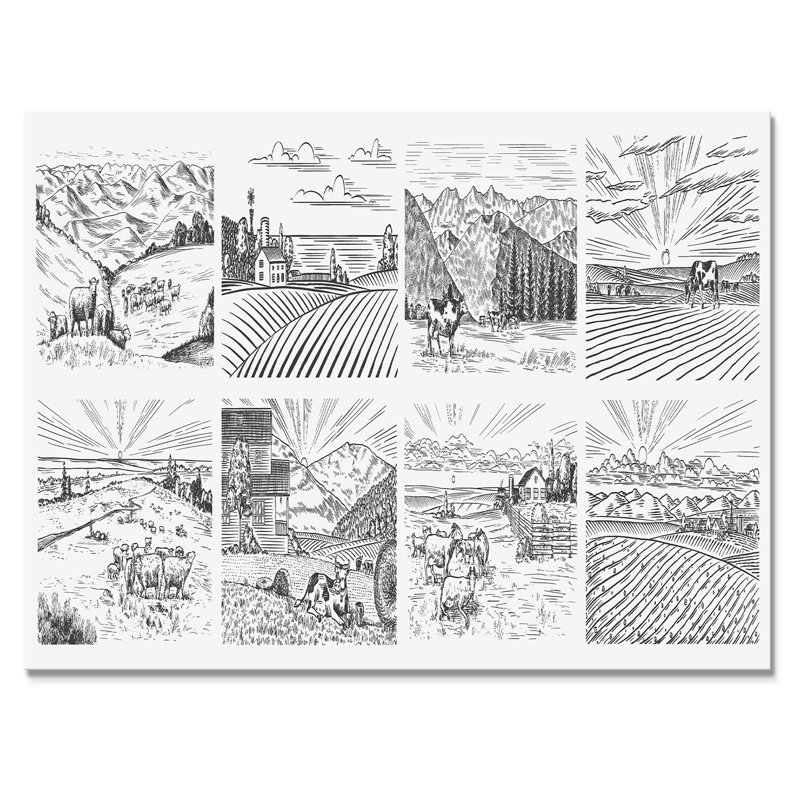 «A Village Landscape With Cows Goats And Lamb», reproduction d'art sur toile traditionnelle, H 30 po x l 40 po, Toile tendue