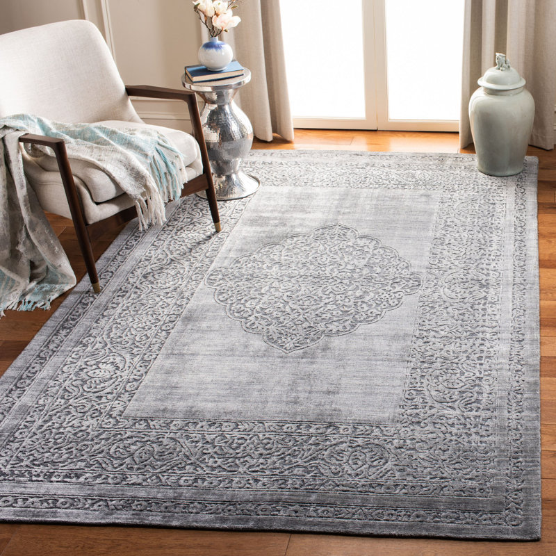 Tapis gris en viscose / coton tissé à la main Troxell, Rectangle 6 pi x 9 pi