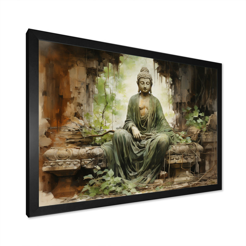 Thailande, ruines de Bouddha, art mural, H 34 po x l 44 po x P 1,5 po, Cadre simple noir