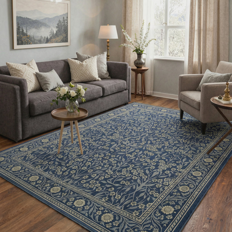 Tapis bleu / vert Allendale Aria, Rectangulaire 8 pi x 10 pi