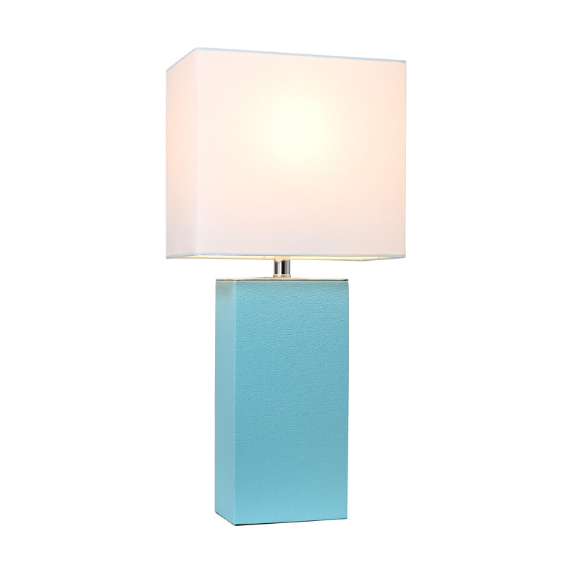 Lampe de table en cuir 21 po avec abat-jour rectangulaire en lin blanc, Turquoise, Oui, Transparent